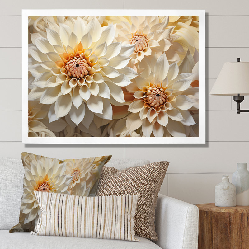 Dahlia blanc minimalisme sur toile, Cadre simple blanc, H 24 po x l 32 po x P 1 po