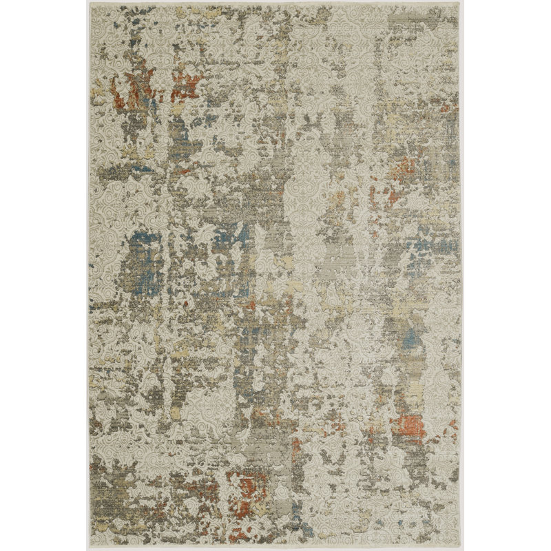 Tapis ivoire tissé à la machine Arayah, Rectangle 5 pi 3 po x 7 pi 7 po
