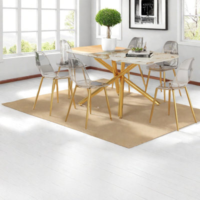 Luxueux ensembles de table de salle à manger en marbre avec des pieds en métal doré pour les cuisines modernes