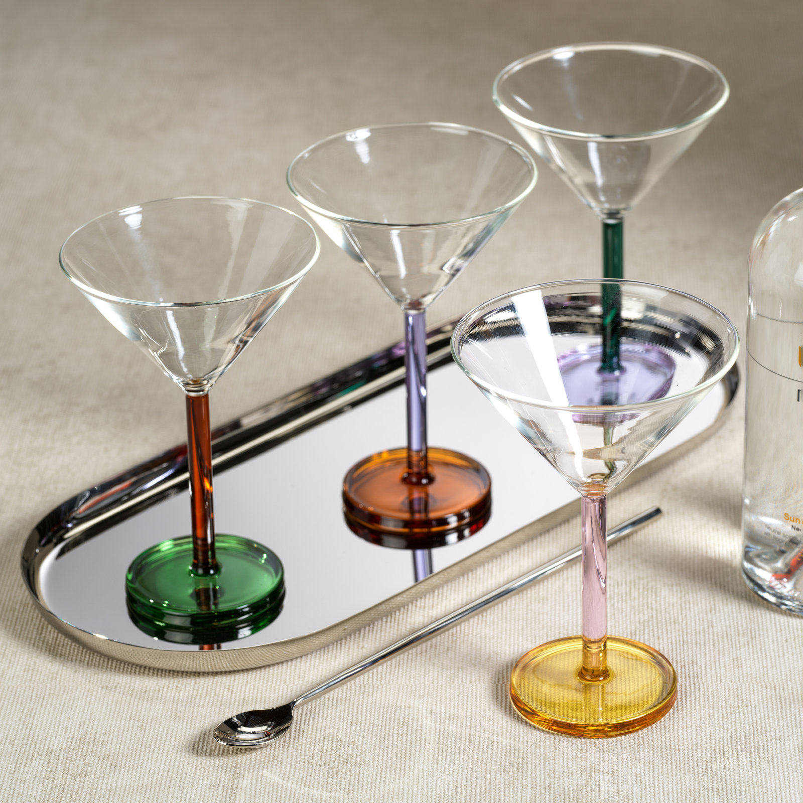 Vireo 4-Piece Martini Glass Set, Amber/Green