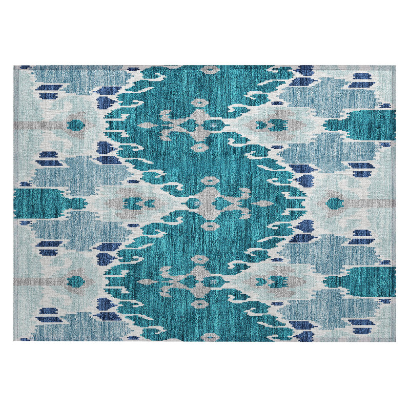 Washable Ikat Indoor / Outdoor Rug, Rectangle 1'8" x 2'6"