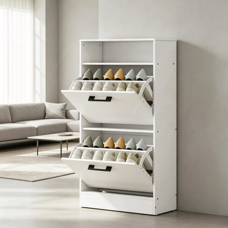 Armoire à chaussures 2 tiroirs rabattables avec diviseurs réglables