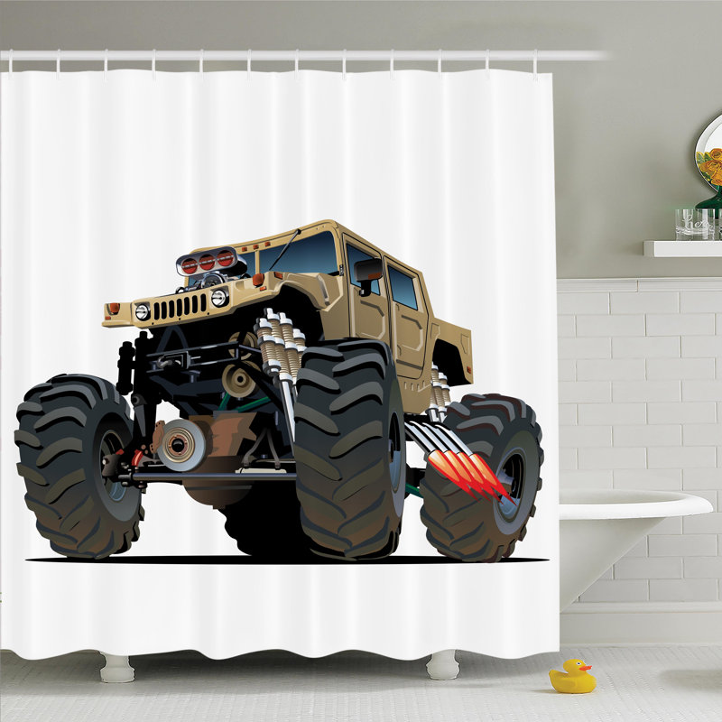 Ensemble de rideau de douche monster truck racing Myaa, H 84 po x l 69 po