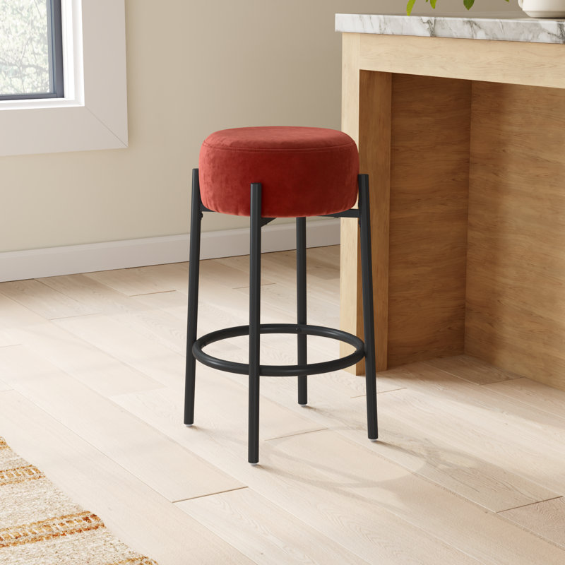 Colombe Upholstered Stool with Metal Frame, Rust Velvet, Counter Stool (26.3" Seat Height)