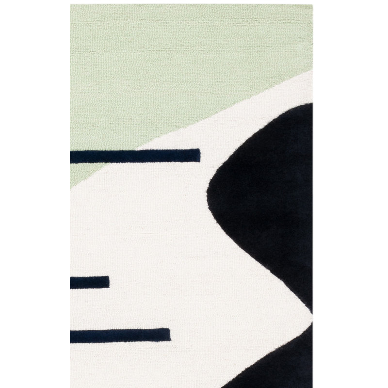 Tapis vert / noir en laine fait à la main Felipe, Rectangle 6 pi x 9 pi