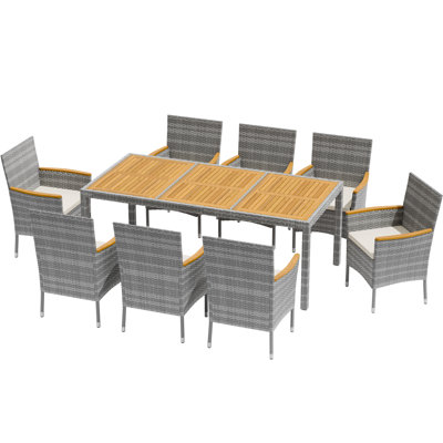 Callan 8 - Person Wicker Patio Dining Set with Rectangular Table , Cushions Included