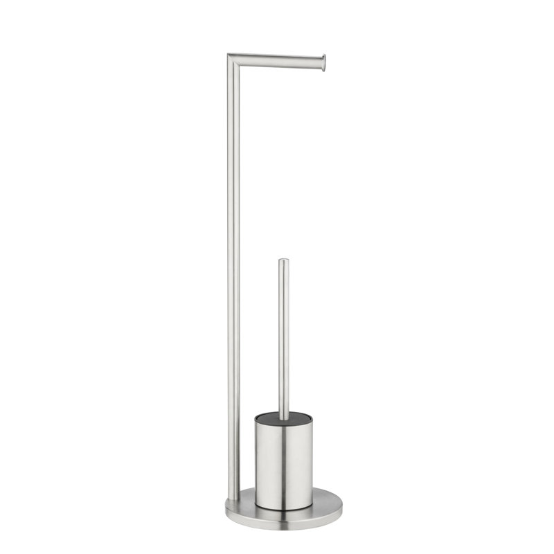 Latitude Run free-standing toilet set, Mod. Assif, with toilet roll holder and toilet brush, Matt stainless steel