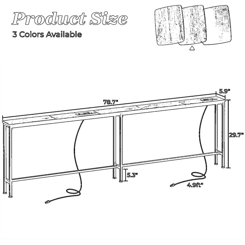 79 Inch Sofa Table With Built-In Power Outlets And USB-C Ports, Narrow Console Table With Storage For Behind Couch, Entryway Hallway Use In Small Spaces, Living Room