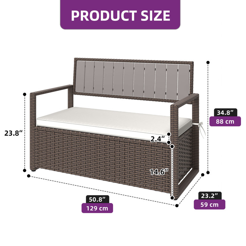 Balconera 70 Gallon All-Weather PE Rattan Storage Bench, Brown