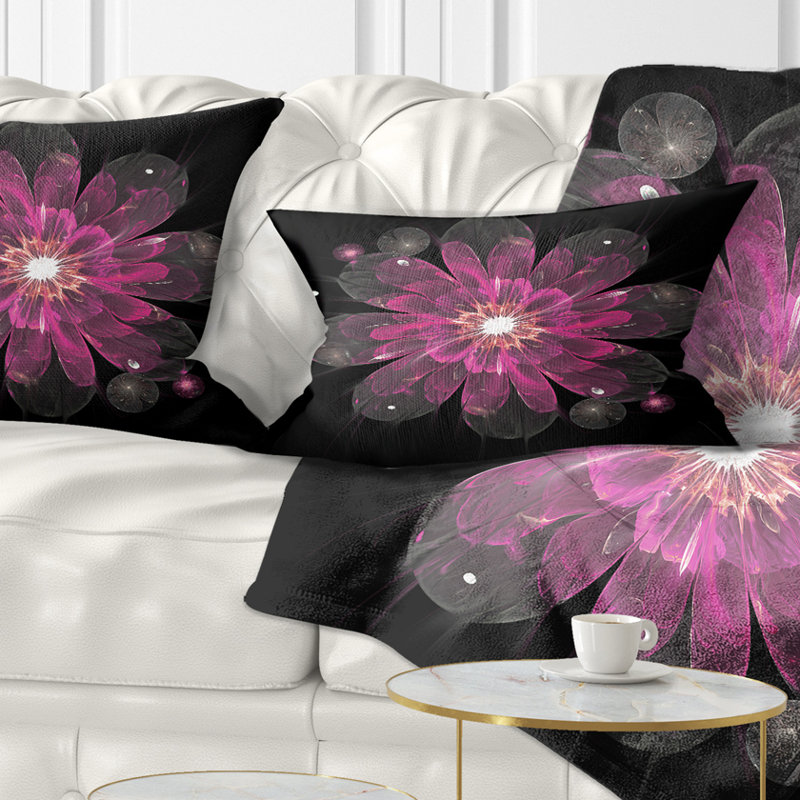 Fleur fractale rose clair brillant sur fond noir - imprimé floral