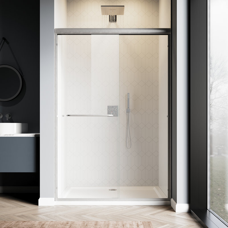 Double Sliding Shower Door With 1/4'' Clear Tempered Glass,48"W x 72"H , Brushed Nickel