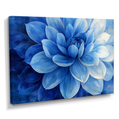 White On Velvet Blue Dahlia Bloom I - Dahlia Canvas Wall Art