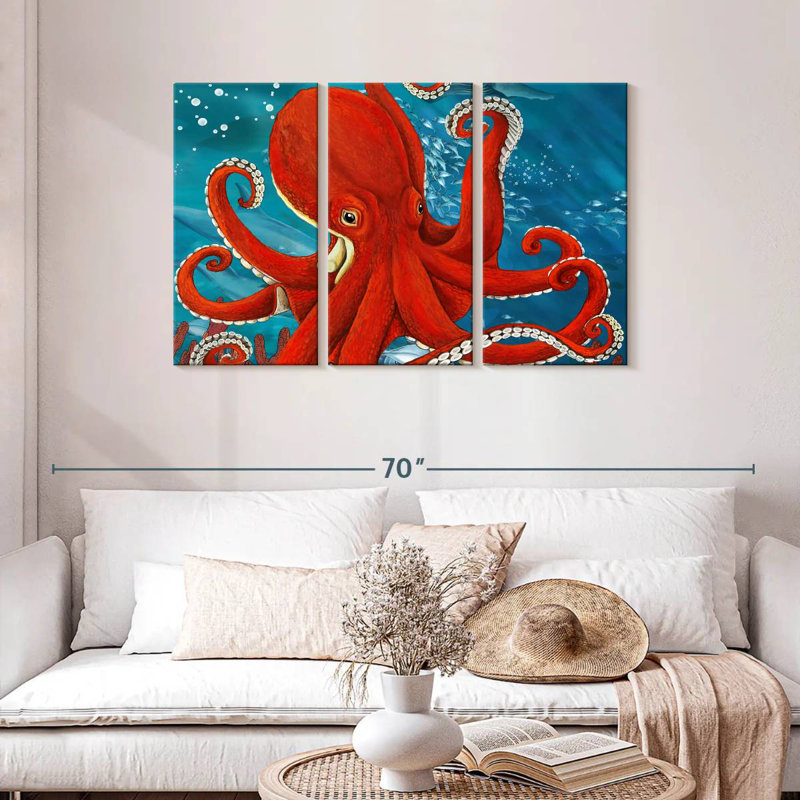 Brampt Vibrant Red Octopus, 28" H x 45" W