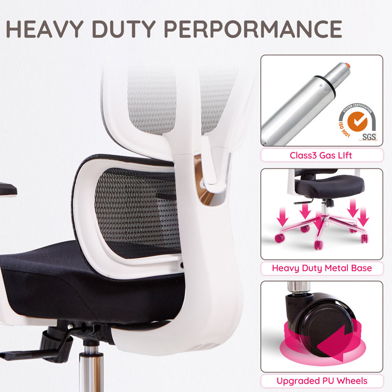 Ergonomic Office Chair With Adjustable Lumbar Support, Tilt Lock, 3D Armrests, White