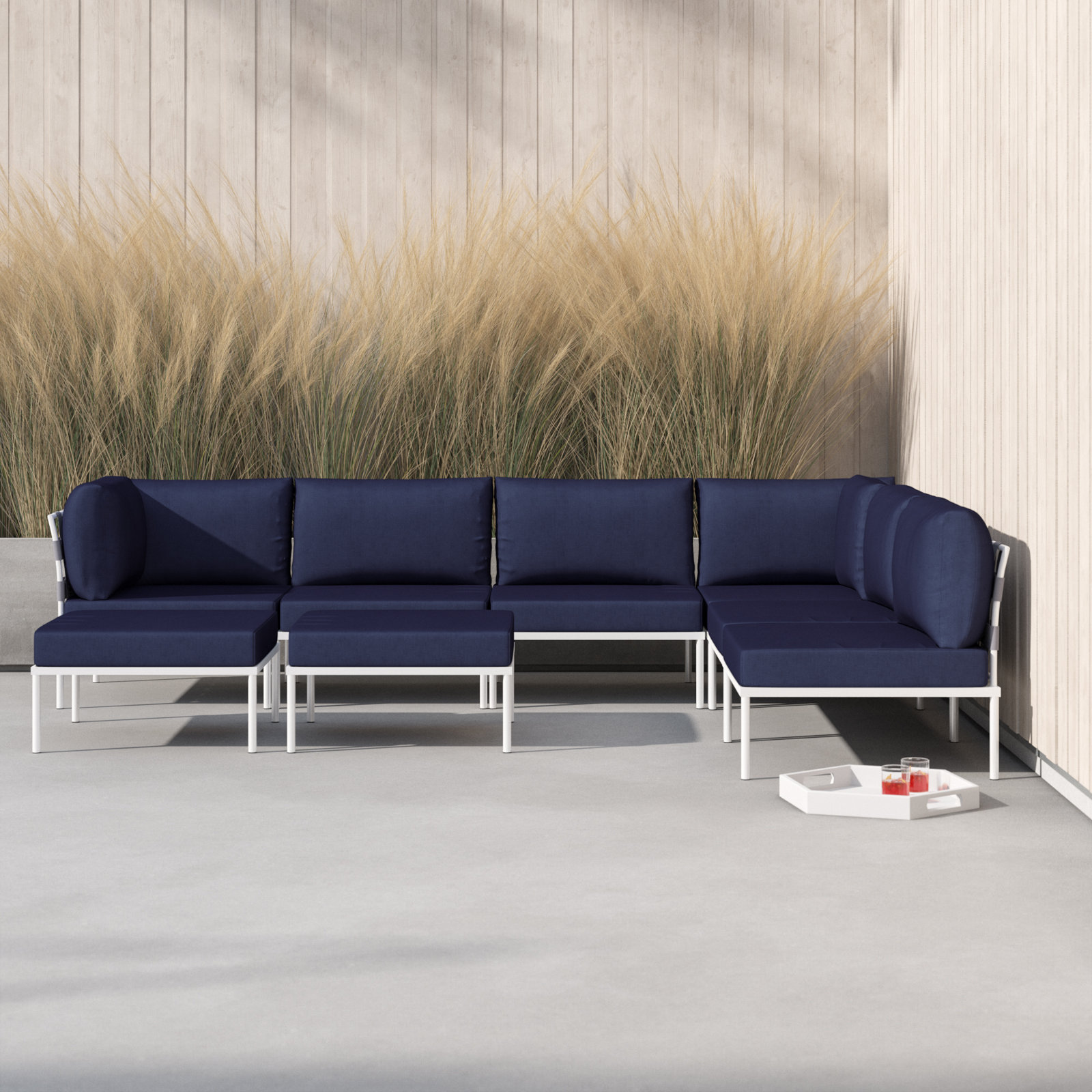 Harmony 8-piece Outdoor Patio Aluminum Sectional Sofa Set, Navy