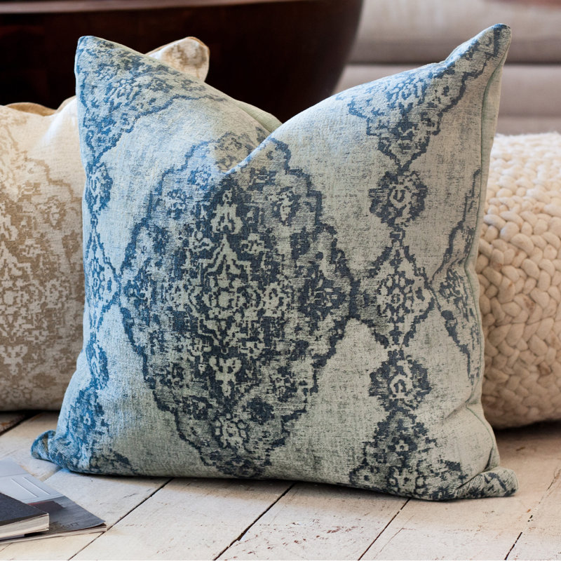 Ravenna Damask Chenille Reversible Throw Pillow, Blue