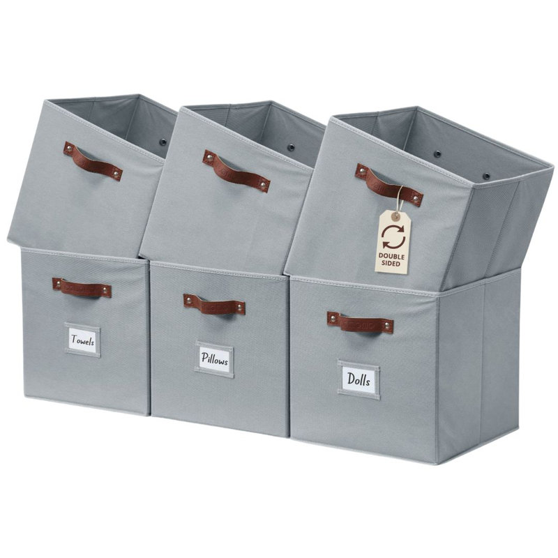 Storage Bins | Cube Storage Bin With Label Holders, Fabric Storage Cubes For Organizing Shelves Closet Toy Clothes  6Pcs