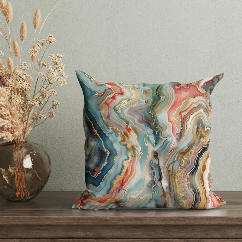 Agate Abstract Reversible Pillow Cover, 20"H x 20"W, Teal/Red