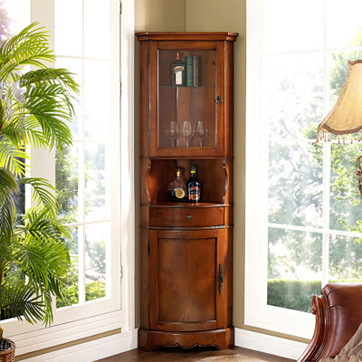 Modern Chestnut Glass Solid Manufactured Wood Accent Cabinet