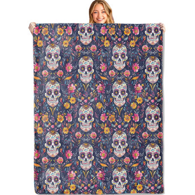 Sugar Skull Throw Blanket - 40x30in, Soft, Cozy Lightweight Flannel,Colorful Day of The Dead Blankets - Gifts, for Halloween Couch Home Living Room Festive Decor