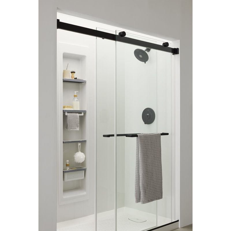 Matte Black Frameless Sliding Shower Door with Tempered Glass