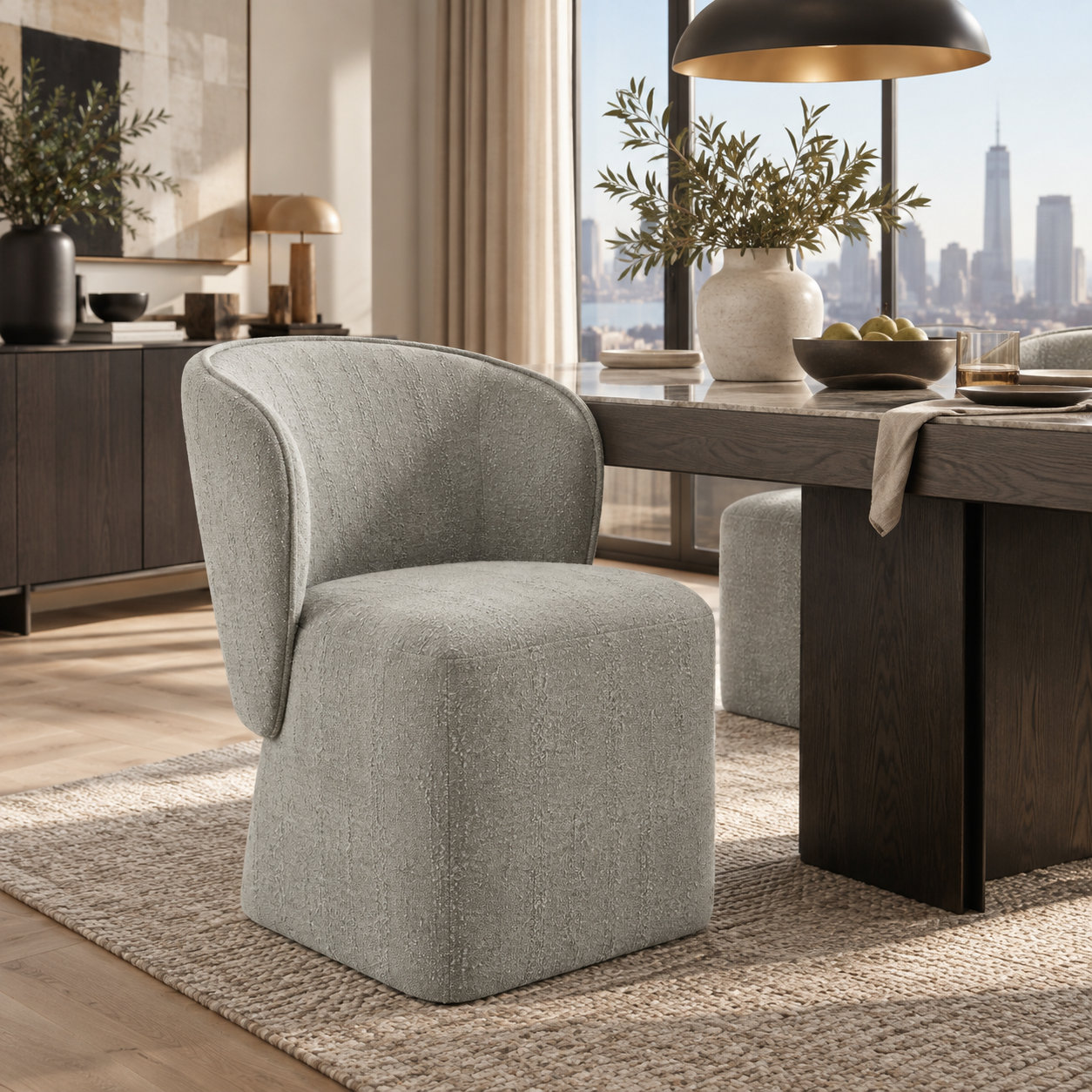 Niha Swivel Upholstered Dining Chair, Mellow Gray Chenille