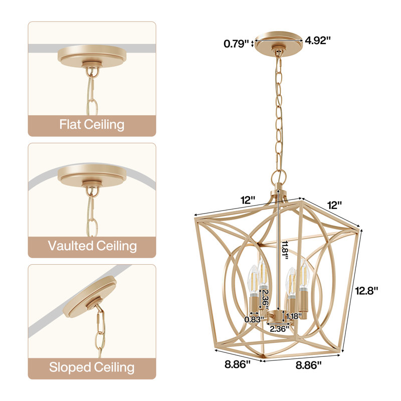 Modern Geometric Pendant Light With Adjustable 60" Chain, Gold