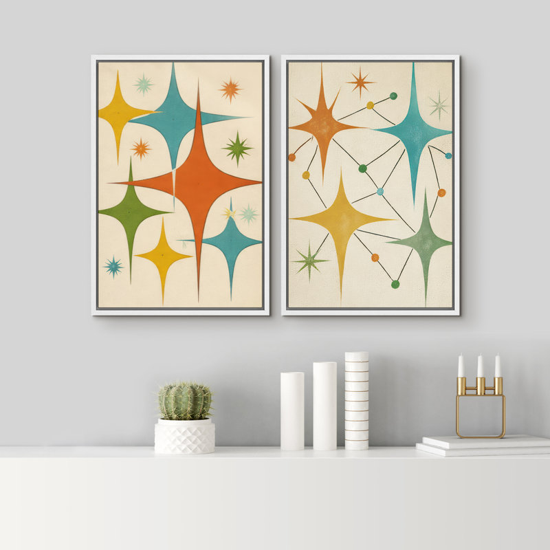 Reproduction d'art mural Mid-Century Starburst Atomic, H 36 po x l 24 po, Blanc