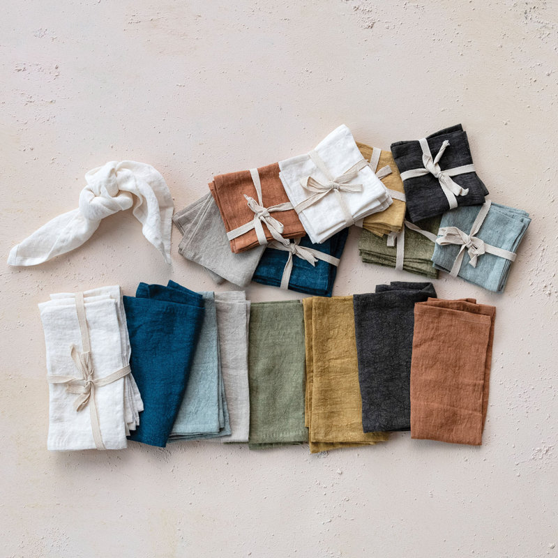 Vernon Square Stonewashed Linen Dinner Napkins for Kitchen Use, Set of 4, 18" x 18", Mint