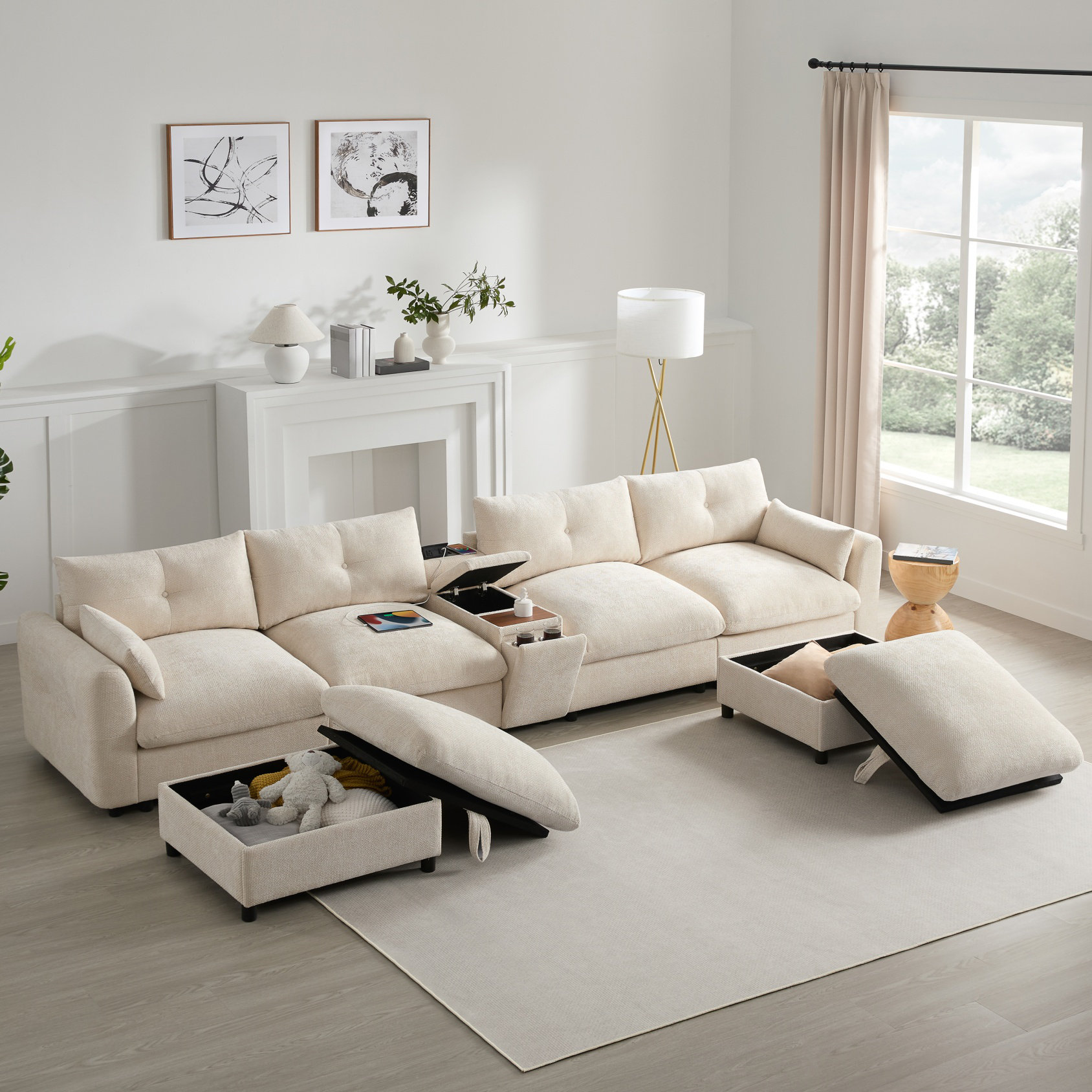 Latitude Run® Modular Sectional Sofa With Console, Cup Holder, USB ...