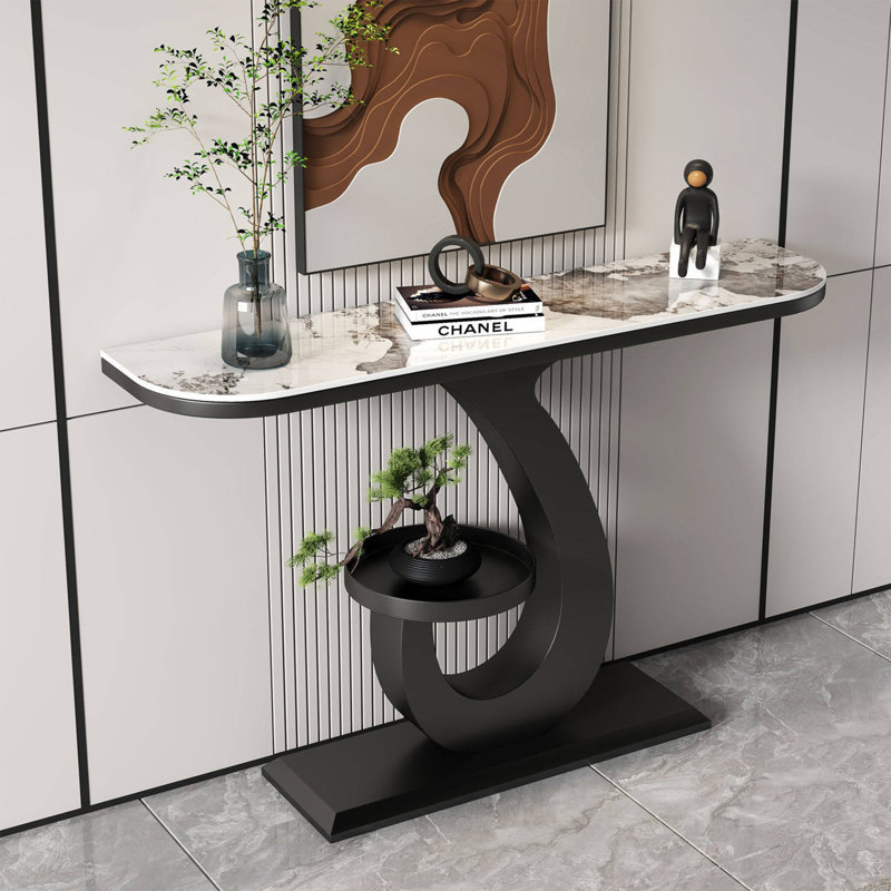 Table en granite simple et moderne, Black, 31.50" H x 47.24" W x 11.81" D, Black, Black