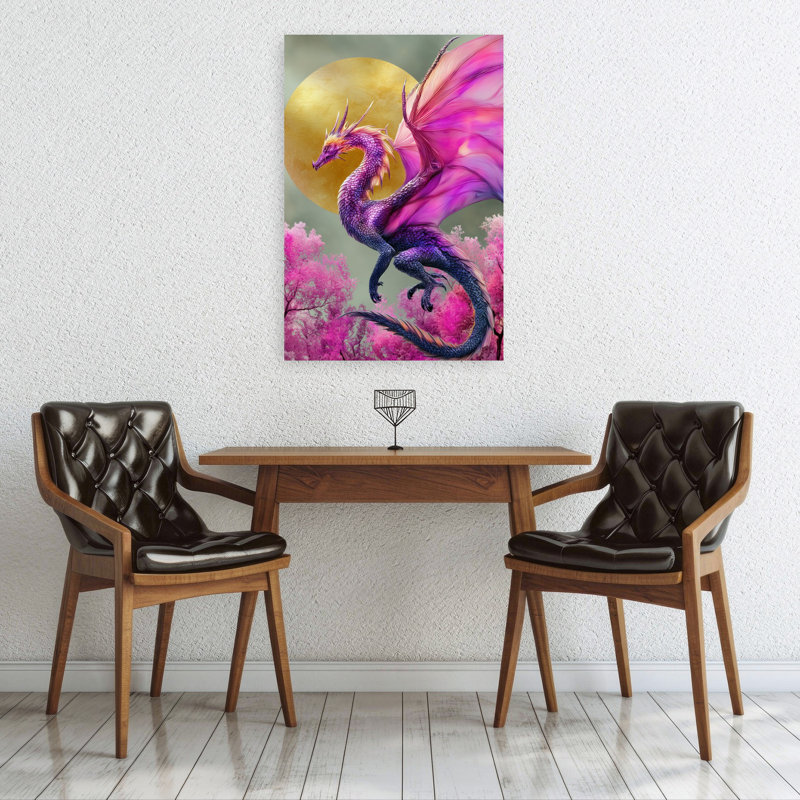 «Vibrant Dragon Golden Moon Elegant Ethereal Vibrant Cherry Animal Nature», art mural, 36" H x 24" W