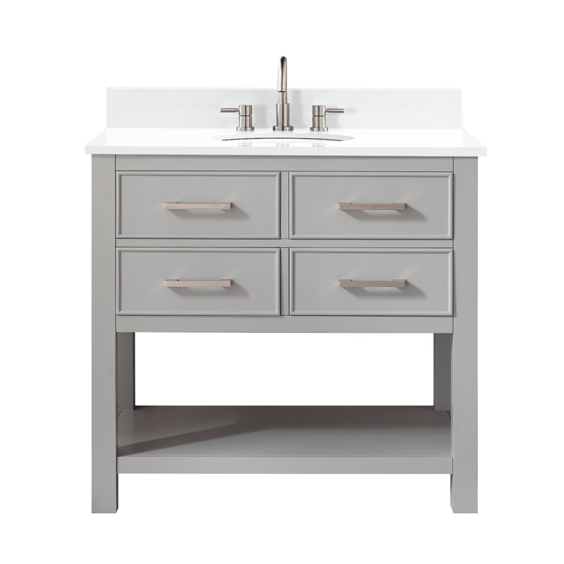 Brooks 36'' Single Bathroom Vanity with Stone Top, Chilled Grey, White Engineered Stone