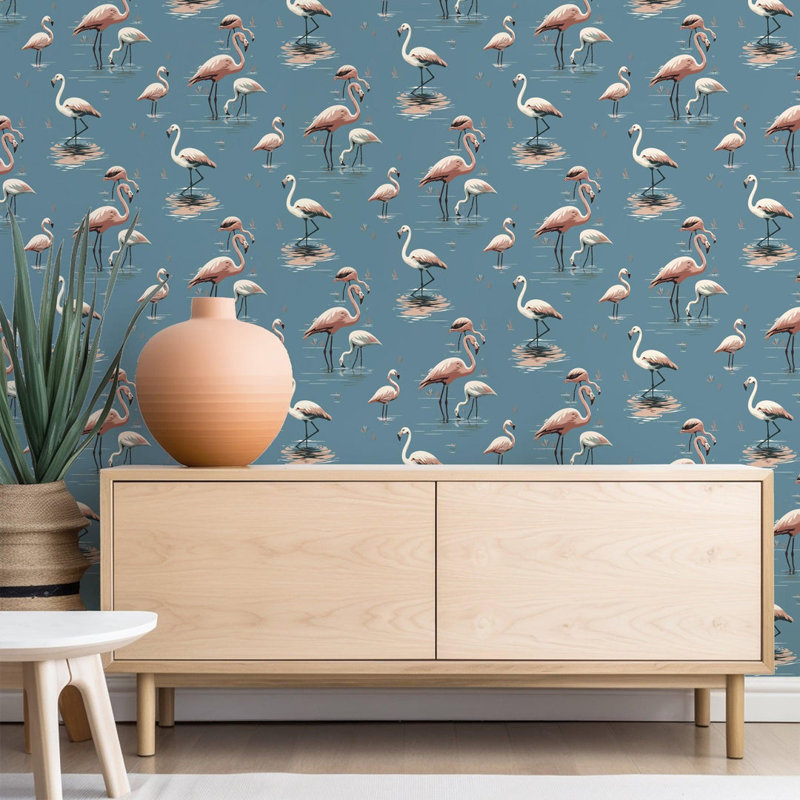 Flamant rose - Papier peint, Rose, Faux Grasscloth