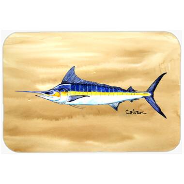 Carolines Treasures 8713LCB Troical Fish and Seaweed on Blue Glass Cutting Board, Large