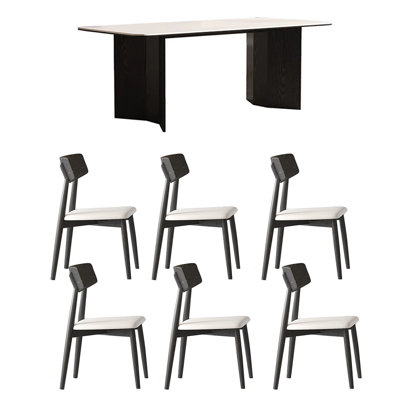 Rock-slab Dining Table With Solid Oak Chairs.