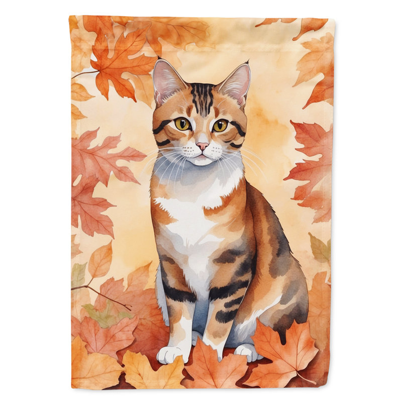 Chat en feuilles d'automne drapeau de jardin, Korean Bobtail