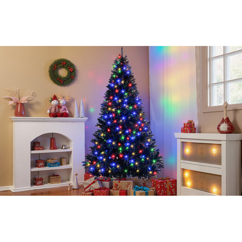 Arbre de Noël articulé noir de 6 pi avec lumières, sapin de Noël avec 920 branches et 280 lumières DEL changeantes avec 11 modes d'éclairage, décoration des Fêtes pour la maison, le bureau et l'école