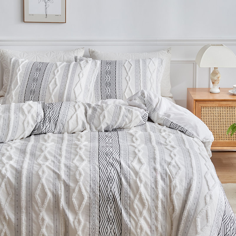  Ensemble de housse de couette 3 pièces en chenille touffetée en microfibre, Gris