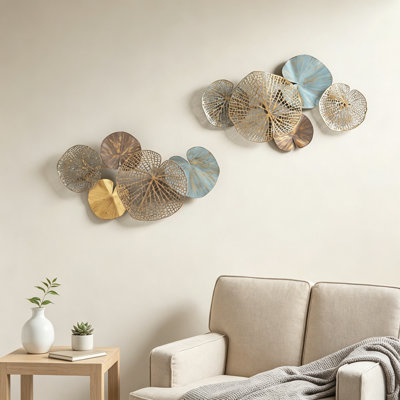 Multi-Colored Lily Pad Leaves 2-Piece Metal Wall Decor Set