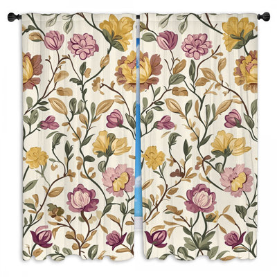 Rideaux de fenêtre vintage à motif floral bohémien - 2 panneaux