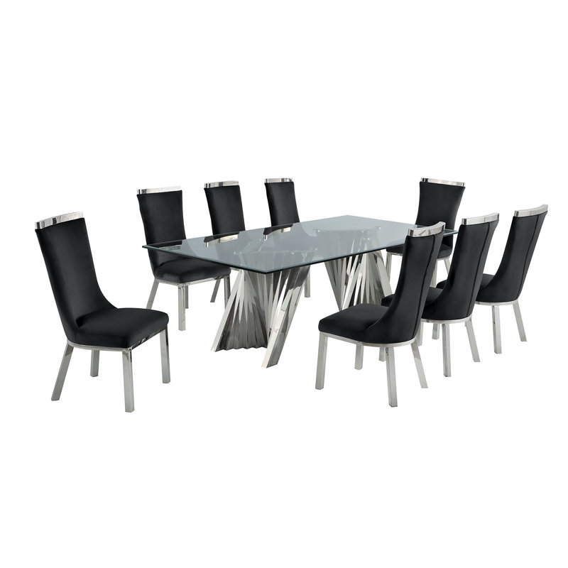 8 - Person Double Pedestal Dining Set, Black