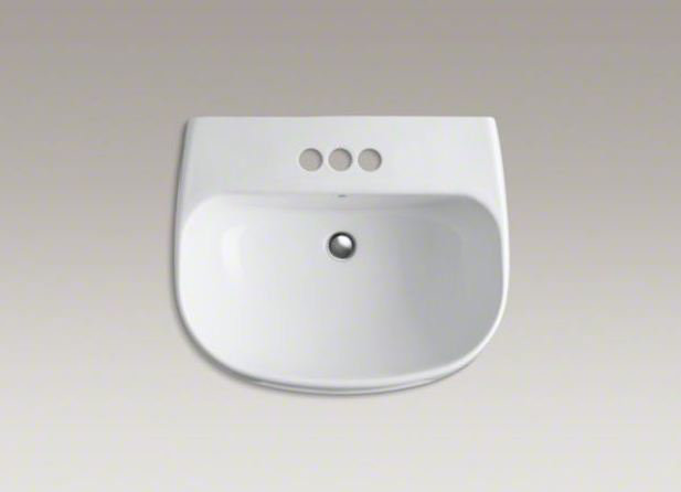Wellworth Ceramic Pedestal Bathroom Sink with Overflow, 4" Centers, Timberline