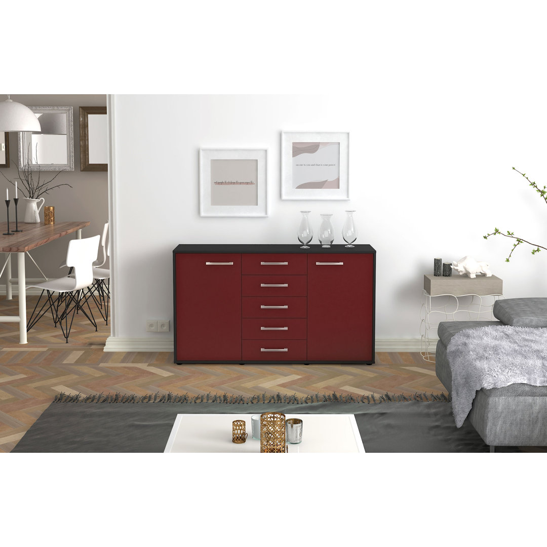 Sideboard Dorelly, Korpus Anthrazit, Front Lila (136x79x35 cm), inkl. Metallgriffe