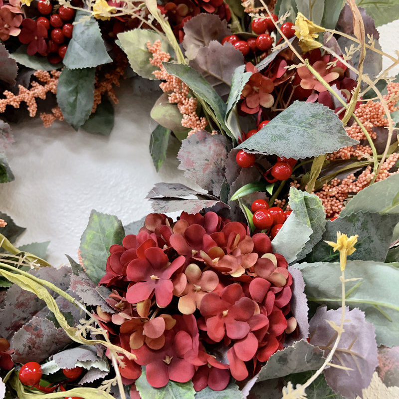 Couronne d'hortensia artificielle faite à la main 24 po Ansuma pour votre porte d'entrée