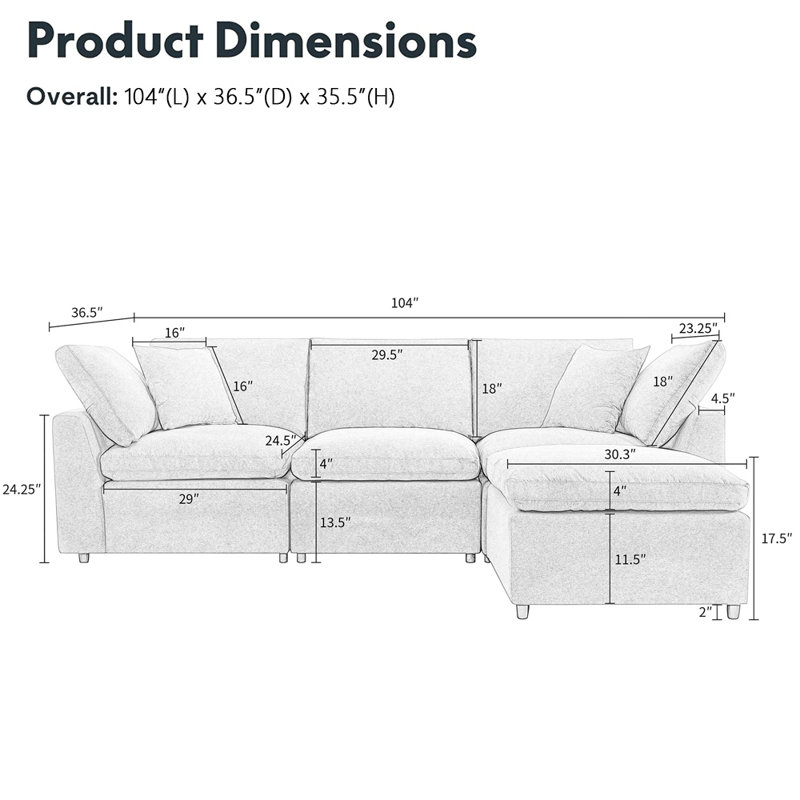Derilien Upholstered L-Shaped Sectional Reversible, Light Gray Polyester Blend