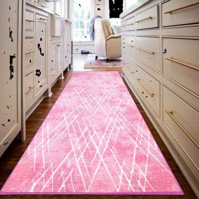 Runner Rudean Geometric Machine Woven Pink Area Rug