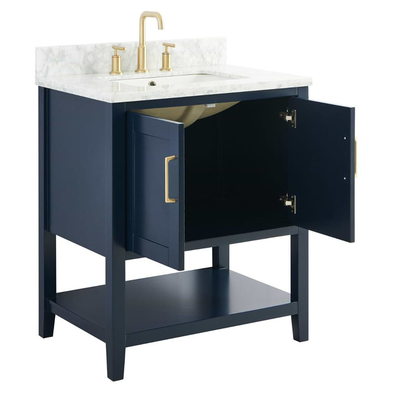 Sheraton 30" Freestanding Standard Single Bathroom Vanity with Top, Navy, Gold Zinc Alloy