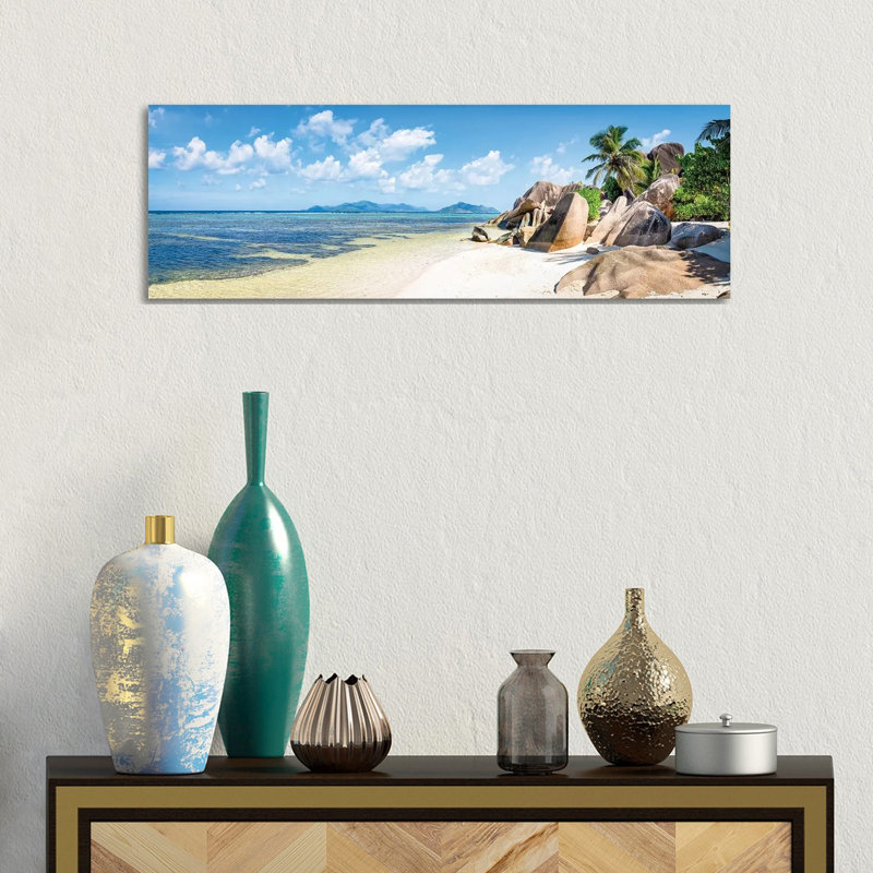 Panoramic View Of The Anse Source D'Argent Beach On The Island Of La Digue, Seychelles by Jan Becke - Wrapped Canvas Panoramic Print