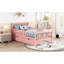 Lit simple en bois avec finition rose, garde-corps et plateforme de rangement fonctionnelle-613922793-613922794
